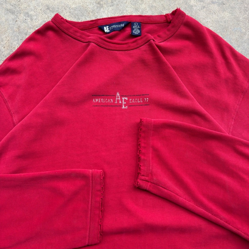 Vintage 2000s American Eagle Long Sleeve T-Shirt Distressed Red Large (g5b)